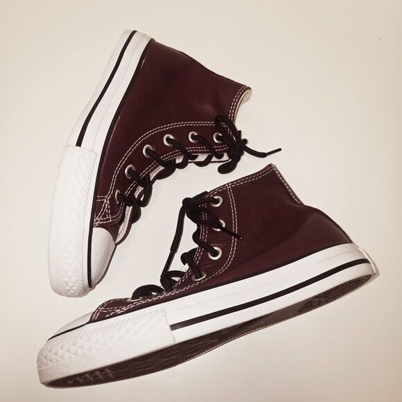 Converse All Star Girls Boys Leather Burgundy High-Top Sneakers #368046C… - Picture 3 of 9